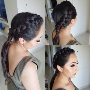 Dutch braid ponytail by Doranna Wedding Hairstylist & Bridal Makeup Artist in Playa del Carmen, Mexico